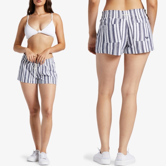 ROXY Oceanside Striped Linen Blend Beach Shorts Size S - Picture 4 of 16